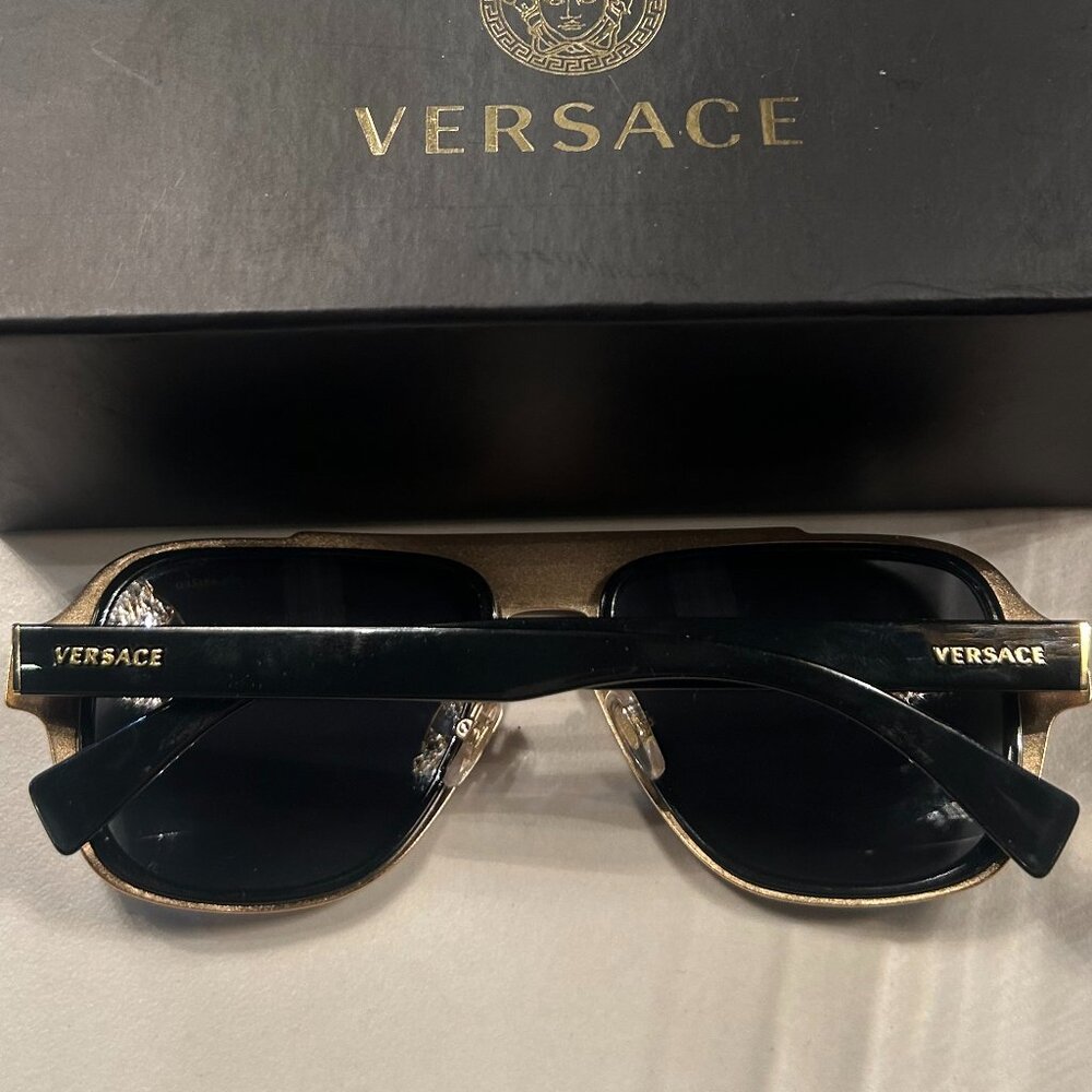 Versace Rectangular Sunglasses with Black and Gol… - image 2